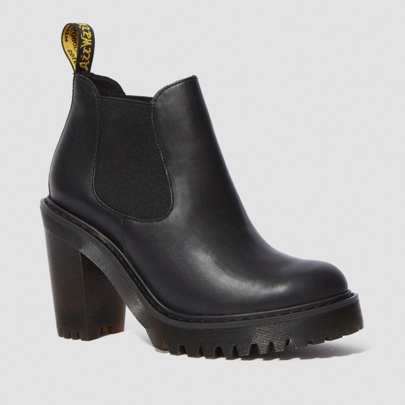 Dr. Martens Hurston Black Leather Heeled Platform Lug Sole Chelsea Boots 9-10 - Picture 10 of 14